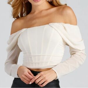 Windsor Cream Off-Shoulder Crop Top